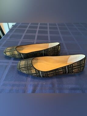 INC Black and Gold Plaid Women's Flats